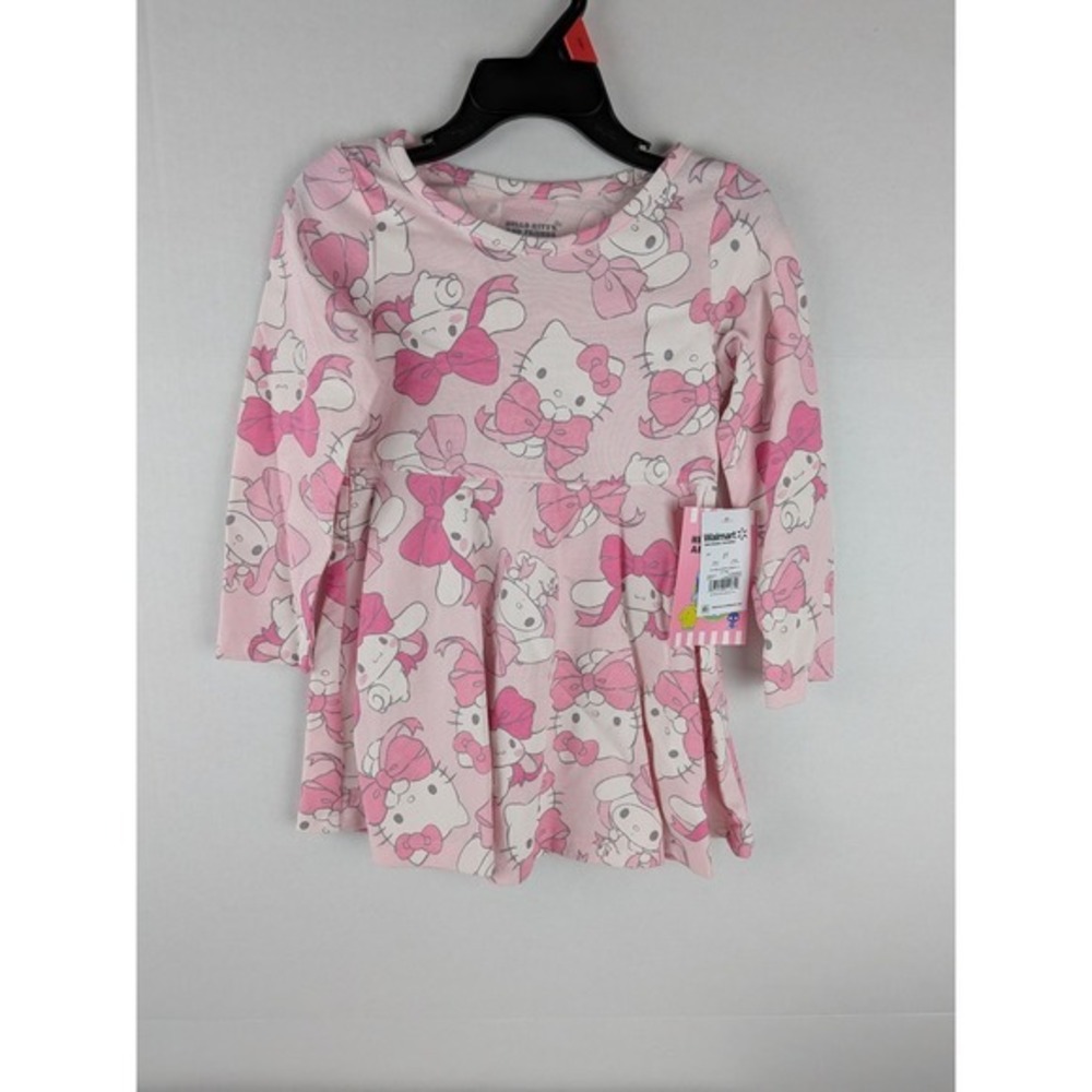 Kids Girls Pink Hello Kitty Long Sleeve Dress with Bows Size 2T